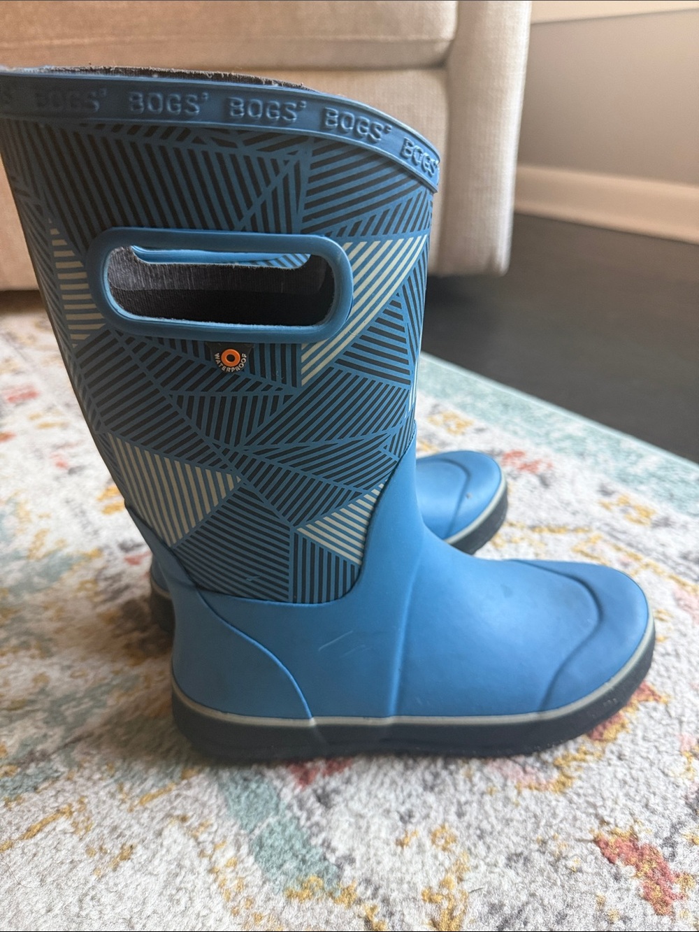 Bogs Blue Geometric-Print Kids Rain Boots